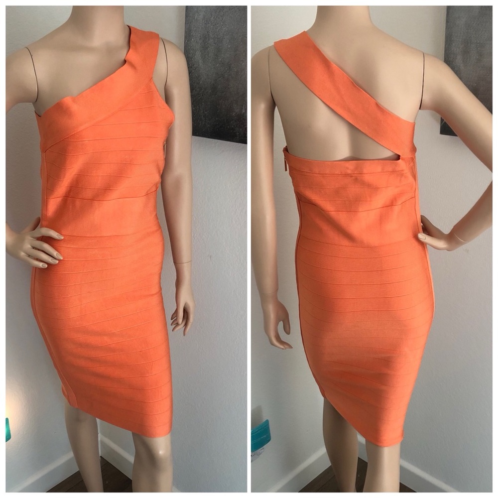 Marciano Orange One Shoulder Bodycon Dress